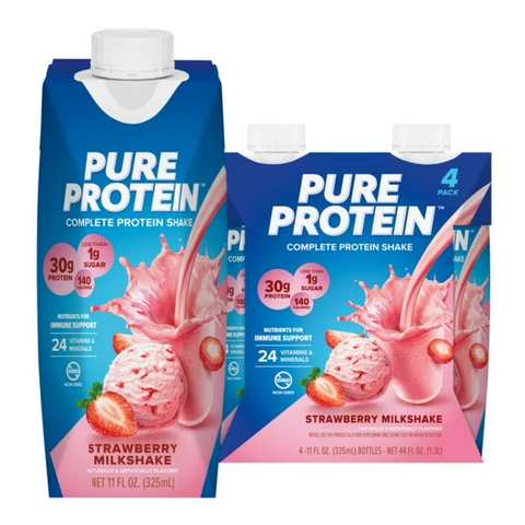 Pure Protein Complete Meal Replacement Shakes, Strawberry, 11oz, 4 Count