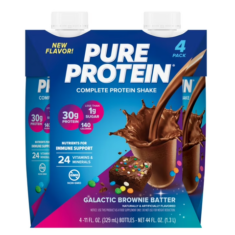 Pure Protein Complete Meal Replacement Shakes, Brownie Batter, 11oz, 4 Count
