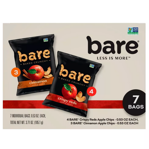 Bare Fruit Baked Crunchy Apple Chips Fuji Red and Cinnamon, No Added Sugar Gluten Free Fruit Snacks, 3.7oz, 7 Count