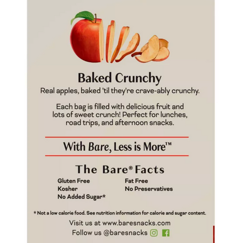 Bare Fruit Baked Crunchy Apple Chips Fuji Red and Cinnamon, No Added Sugar Gluten Free Fruit Snacks, 3.7oz, 7 Count