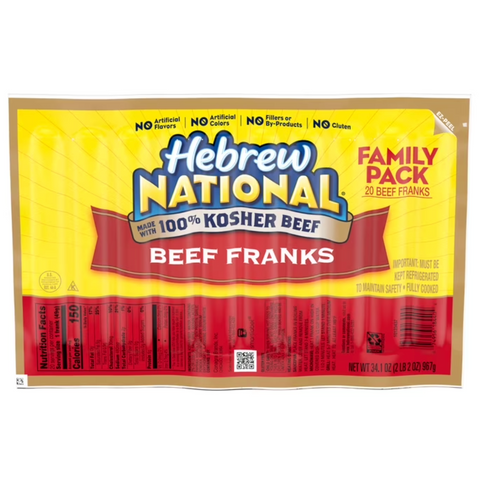 Hebrew National Beef Franks, 34 oz, Family Pack, 20 Count
