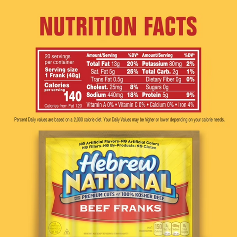 Hebrew National Beef Franks, 34 oz, Family Pack, 20 Count