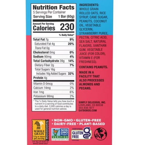 Bobo's PB&Js, Peanut Butter Oat Crust With Strawberry Filling, 5 Count
