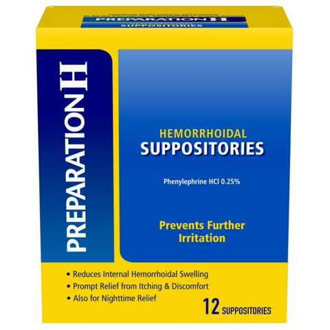 Preparation H Hemorrhoid Suppositories for Itching and Discomfort Relief, 12 Count
