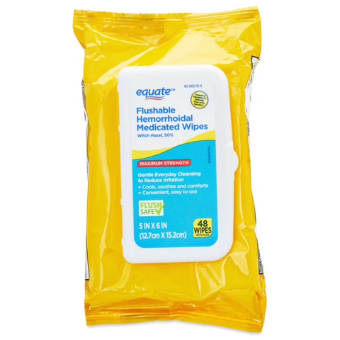 Equate Witch Hazel Flushable Hemorrhoidal Medicated Wipes, 48 Count