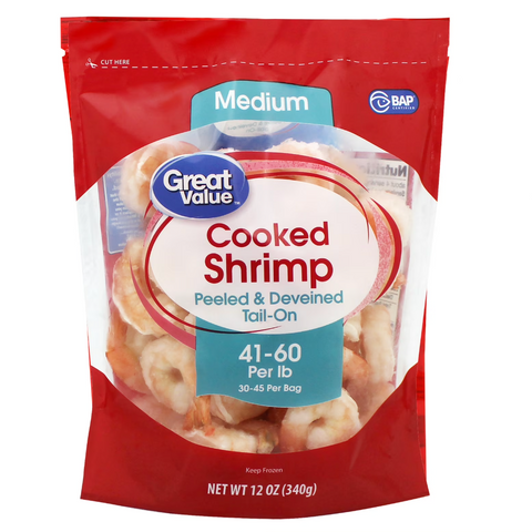 Cooked Medium Peeled & Deveined Tail-On Shrimps, 12 oz