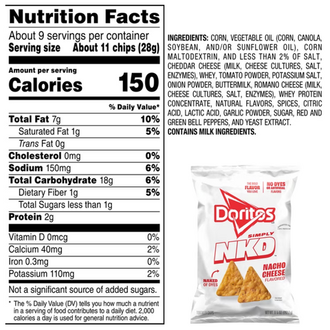 Doritos Simply NKD No Dyes No Artificial Flavors Nacho Cheese Tortilla Chips Bag, 9.25 oz