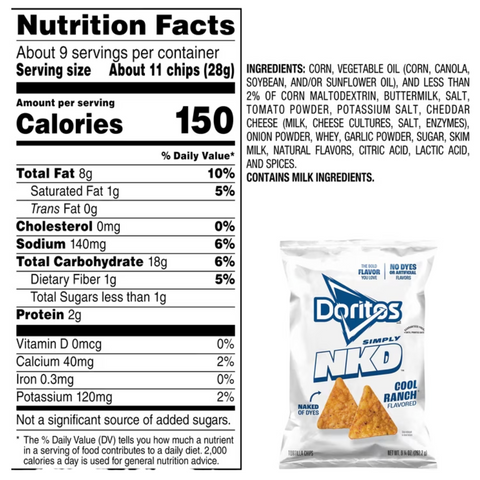 Doritos Simply NKD, No Dyes No Artificial Flavors Cool Ranch Tortilla Chips Bag, 9.25 oz