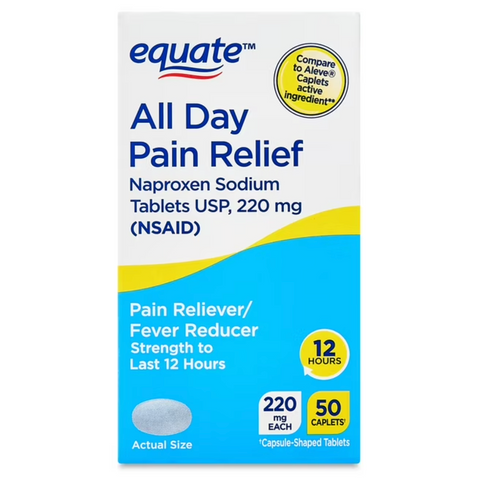 Equate All Day Pain Relief Naproxen Sodium Caplets, 220 mg, 50 Count