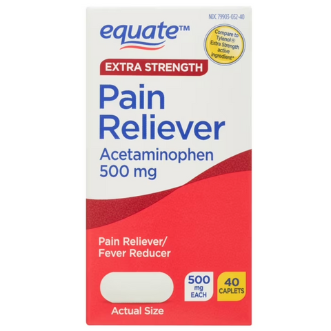 Equate Extra Strength Acetaminophen 500mg Caplets, Pain Reliever/Fever Reducer, 40 Count