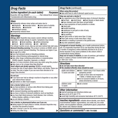 Equate Ibuprofen Pain Reliever and Fever Reducer Tablets, 200 mg, 40 Count