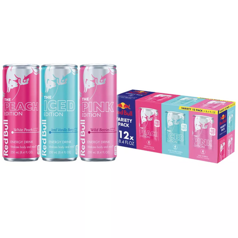 Red Bull Variety Pack Peach Iced Pink, 8.4 fl oz, 12 Count