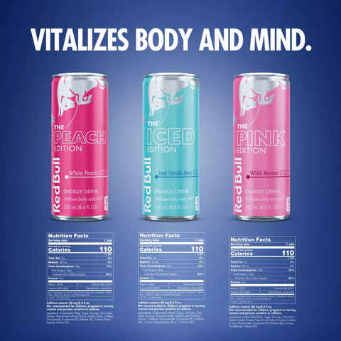 Red Bull Variety Pack Peach Iced Pink, 8.4 fl oz, 12 Count