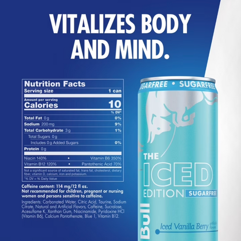 Red Bull Sea Blue Edition Energy Drink, Juneberry, 114mg Caffeine, 12 fl oz, 4 Count