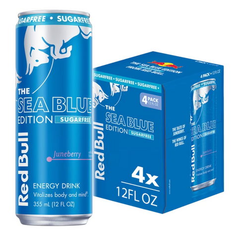 Red Bull Sea Blue Edition Energy Drink, Juneberry, 114mg Caffeine, 12 fl oz, 4 Count