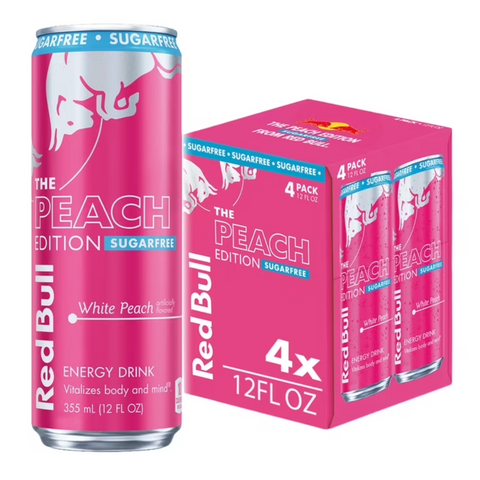 Red Bull Peach Edition Sugar Free Energy Drink, White Peach, 12 fl. oz., 4 Count