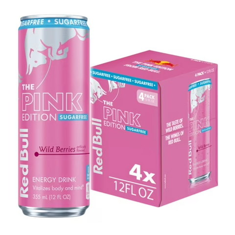 Red Bull Pink Edition Sugar Free Energy Drink, Wild Berries, 12 fl. oz., 4 Count