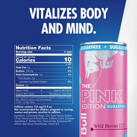 Red Bull Pink Edition Sugar Free Energy Drink, Wild Berries, 12 fl. oz., 4 Count