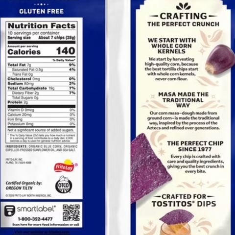Tostitos Organic Blue Corn Tortilla Chips, 10 oz