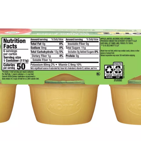 Mott's Unsweetened Applesauce Cups, 23.4oz. 6 Count