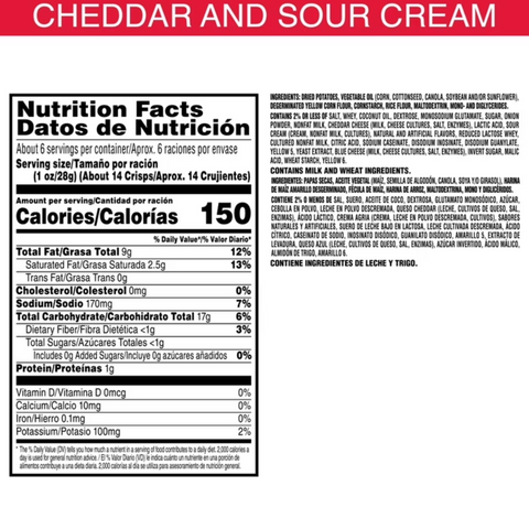 Pringles Cheddar and Sour Cream Potato Crisps Chips, Lunch Snacks, 5.5 oz