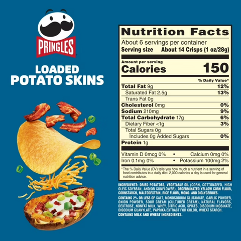 Pringles Loaded Potato Skins Potato Crisps Chips, Lunch Snacks, 5.5 oz