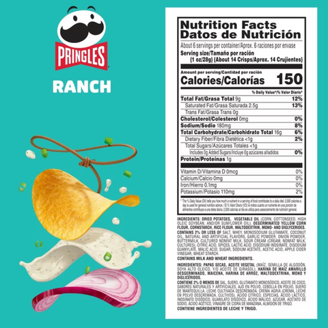 Pringles Ranch Flavored Potato Crisps Chips 5.5 oz