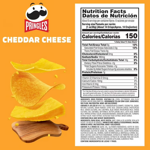 Pringles Cheddar Cheese Potato Crisps Chips 5.5 oz