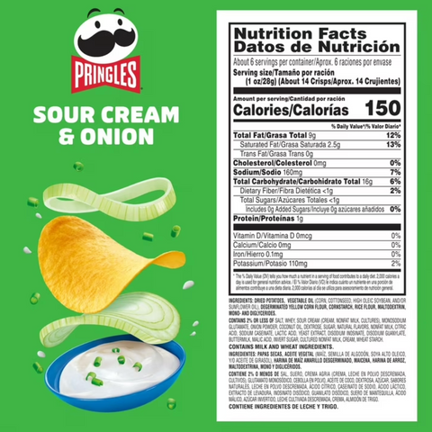 Pringles Sour Cream & Onion Potato Crisps Chips 5.96 oz