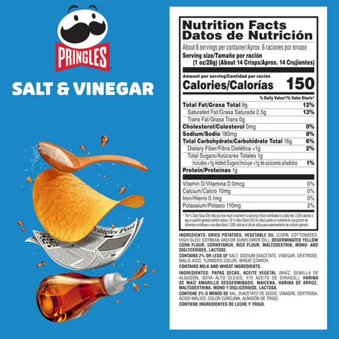 Pringles Salt & Vinegar Potato Crisps Chips 5.5 oz
