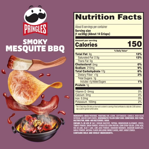 Pringles Smoky Mesquite BBQ Potato Crisps Chips, Lunch Snacks, 5.5 oz