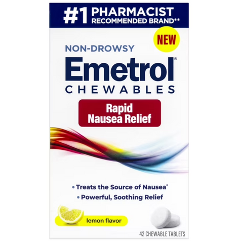 Emetrol Non-Drowsy Lemon Flavor Chewable Tablets for Rapid Nausea Relief, 42 Count