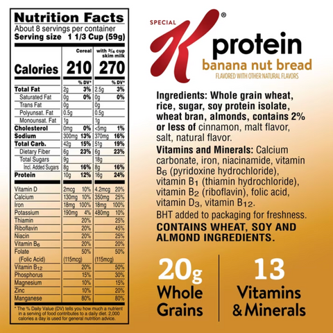 Kellogg's Special K Protein Banana Nut Bread Breakfast Cereal, Family Size, 17.3 oz