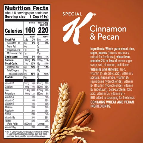 Kellogg's Special K Cinnamon and Pecan Breakfast Cereal, 11.8 oz