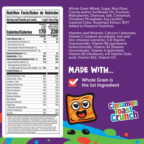 Cinnamon Toast Crunch, Breakfast Cereal with Whole Grain, Mega Size, 27 oz