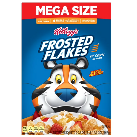 Kellogg's Frosted Flakes Original Breakfast Cereal, Mega Size, 30.6 oz
