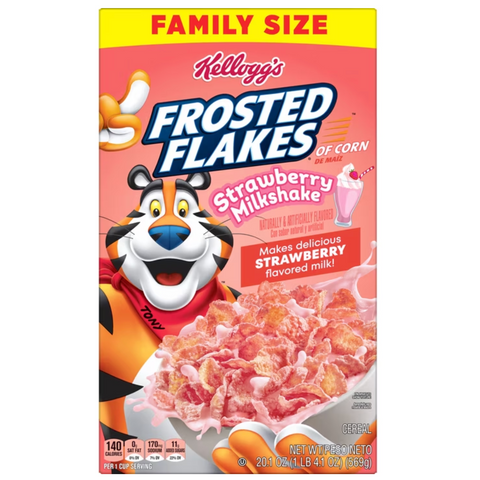 Kellogg's Frosted Flakes Strawberry Milkshake Breakfast Cereal, Family Size, 20.1 oz