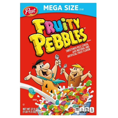 Post Fruity PEBBLES Breakfast Cereal, Gluten Free, Crunchy, Mega Size, 27.5 oz