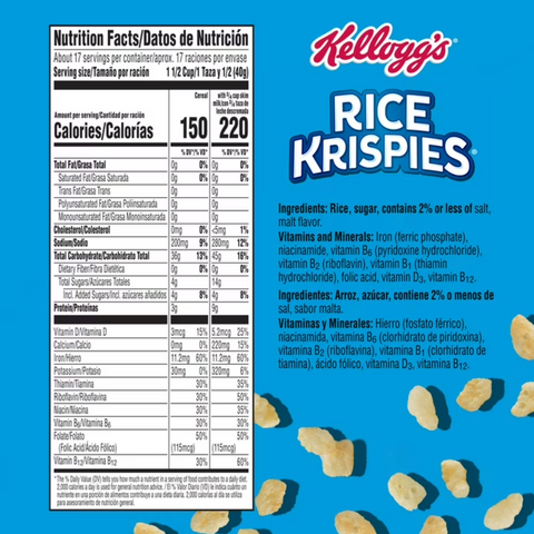 Kellogg's Rice Krispies Original Breakfast Cereal, 8 Vitamins and Minerals, Mega Size, 25.2 oz