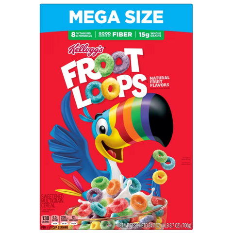 Kellogg's Froot Loops Original Breakfast Cereal, Good Source of Fiber, Mega Size, 24.7 oz
