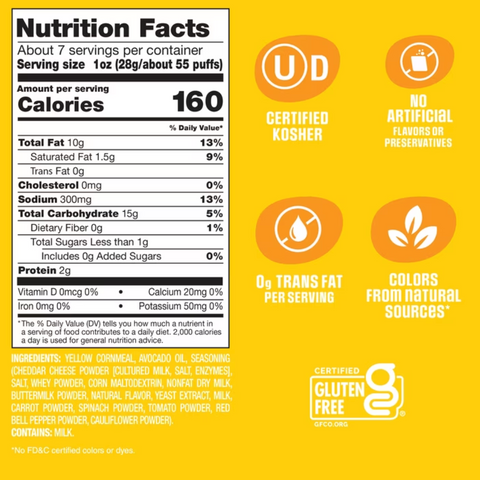 Sensible Portions Garden Veggie Puffs Made with Avocado Oil, White Cheddar, 6.5 oz