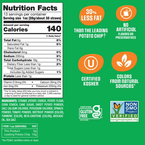 Sensible Portions Garden Veggie Straws Made with Avocado Oil, Sea Salt, 13 oz