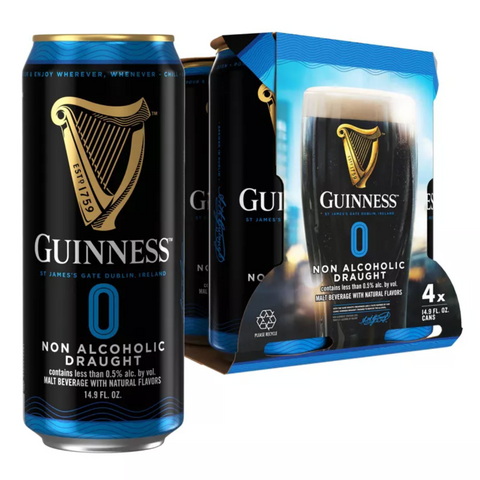 Guinness 0 Non-Alcoholic Draught Beer, 14.9 fl oz, 4 Count