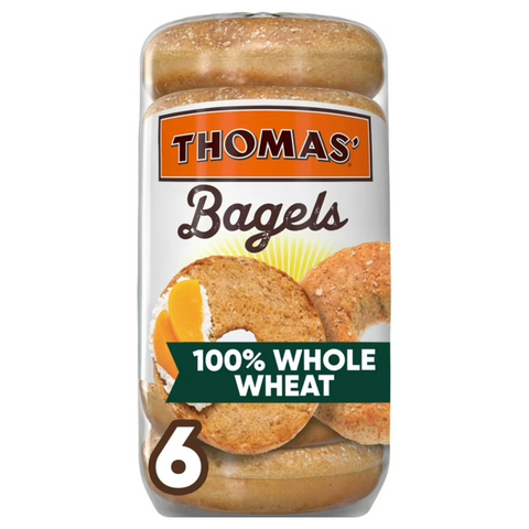 Thomas Bagels, 100% Whole Wheat - 6 Ct