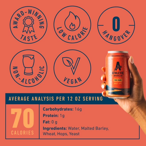 Athletic Brewing Co. Free Wave Hazy IPA, Craft Non-Alcoholic Beer, 12 fl oz, 6 Pack
