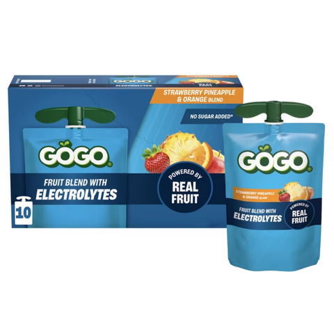 GoGo squeeZ Active Electrolyte No Sugar Added Strawberry Pineapple Orange, 3.9 oz, 10 Count