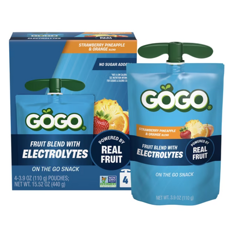 GoGo SqueeZ Active Electrolyte No Sugar Added Strawberry Pineapple Orange, 3.9 oz, 4 Count
