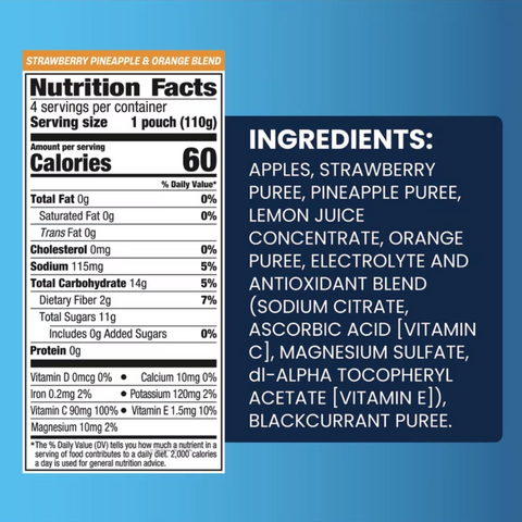 GoGo SqueeZ Active Electrolyte No Sugar Added Strawberry Pineapple Orange, 3.9 oz, 4 Count