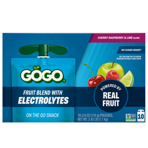 GoGo squeeZ Active Electrolyte No Sugar Added Cherry Raspberry & Lime, 3.9 oz, 10 Count