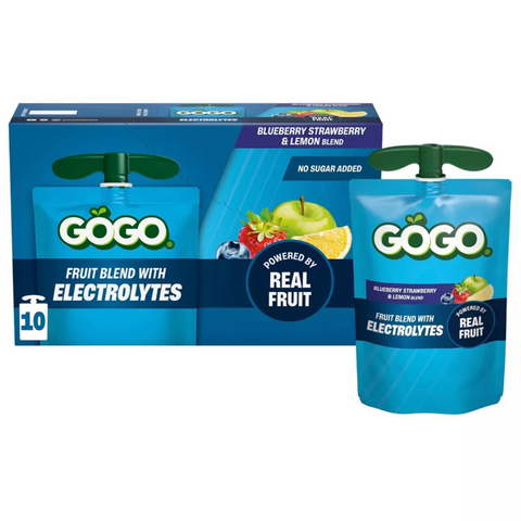 GoGo squeeZ Active Electrolyte No Sugar Added Blueberry Strawberry Lemon, 3.9 oz, 10 Count